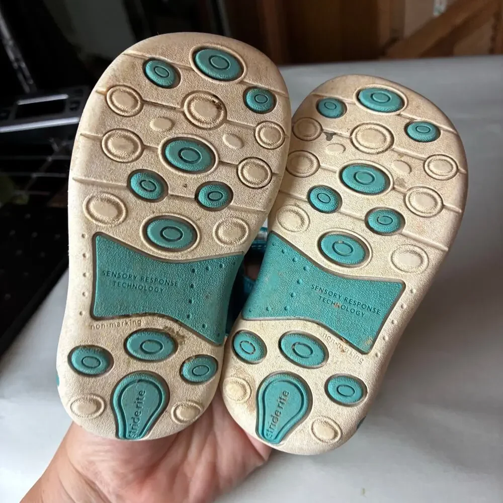 Stride Rite Kingsley Toddler Girls Sandals US 5M Aqua Shimmer Adjustable Strap